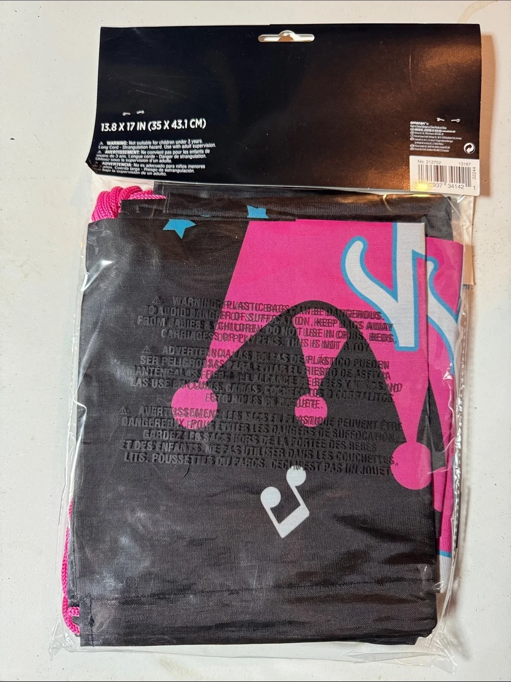 Party City Black and Pink Music Crown Cinch Bags - Pack